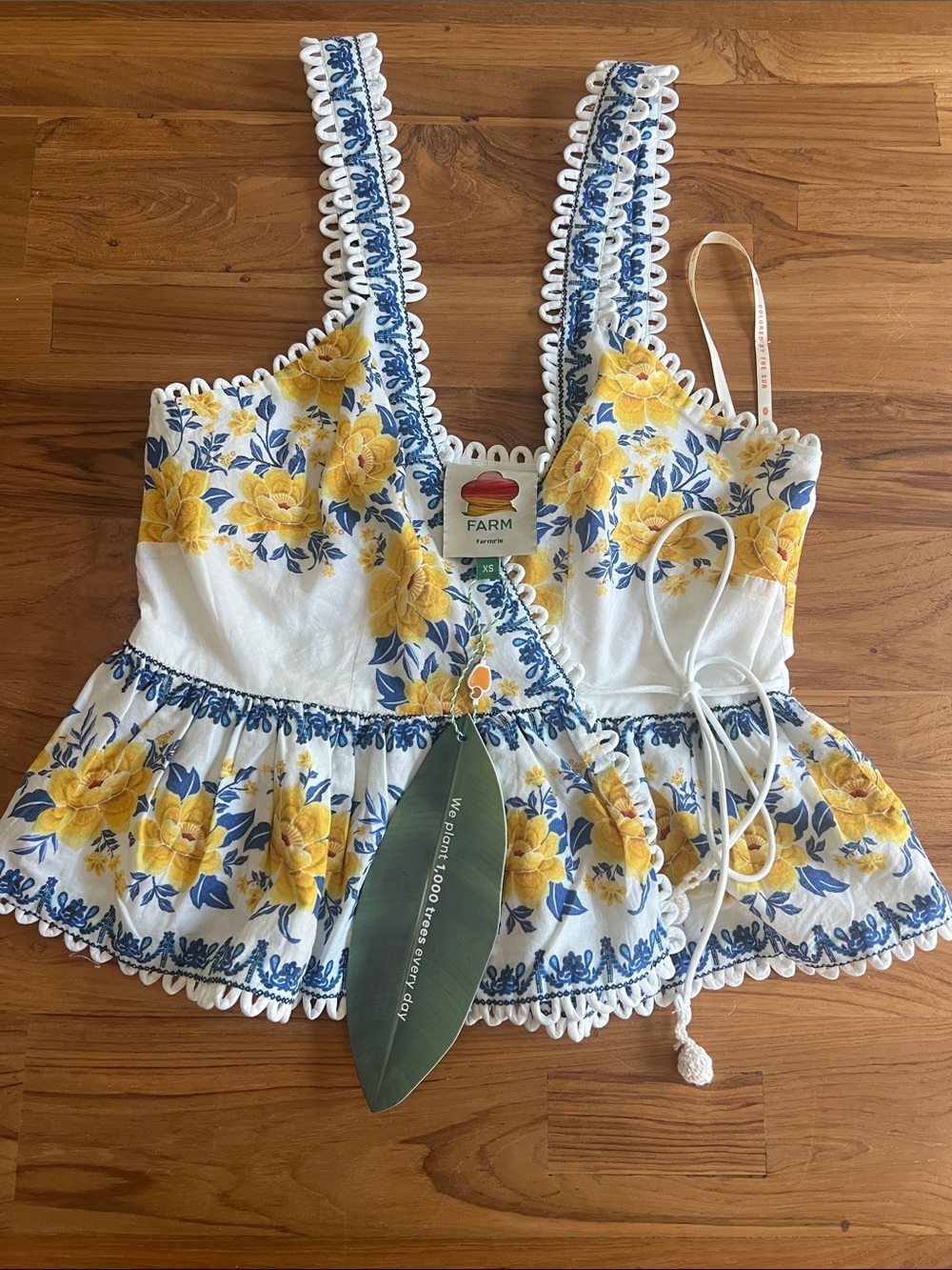 Farm Rio Yellow Floral Peplum wrap Top - XS